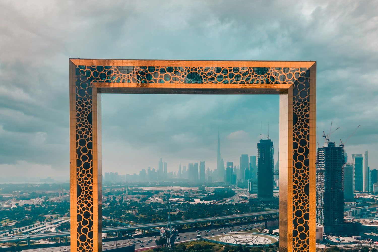 The Dubai Frame with the Downtown skyline framed inside it